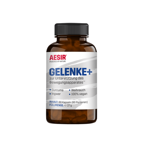 GELENKE+ von AESIR Nutriton. Hochdosierter Weihrauch, Curcuma als Curcugreen TM, Mangan, Kupfer, Vitamin-C sowie Piperin. Für die beanspruchten Gelenke hart trainierender Sportler.